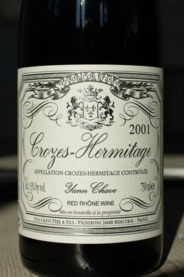 Crozes-Hermitage, Yann Chave, 2001 Vinen, der blev serveres til dagens osso buco - Yann Chave: Crozes-Hermitage i årgang i 2001